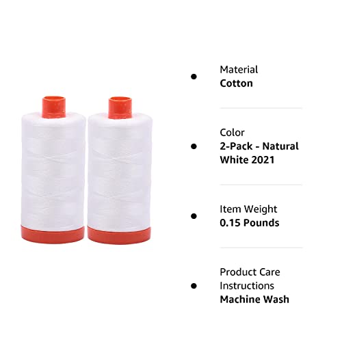 أوريفيل Aurifil Mako 50wt Thread 2 بكرات كبيرة: أبيض طبيعي (2021x2) - Image 2